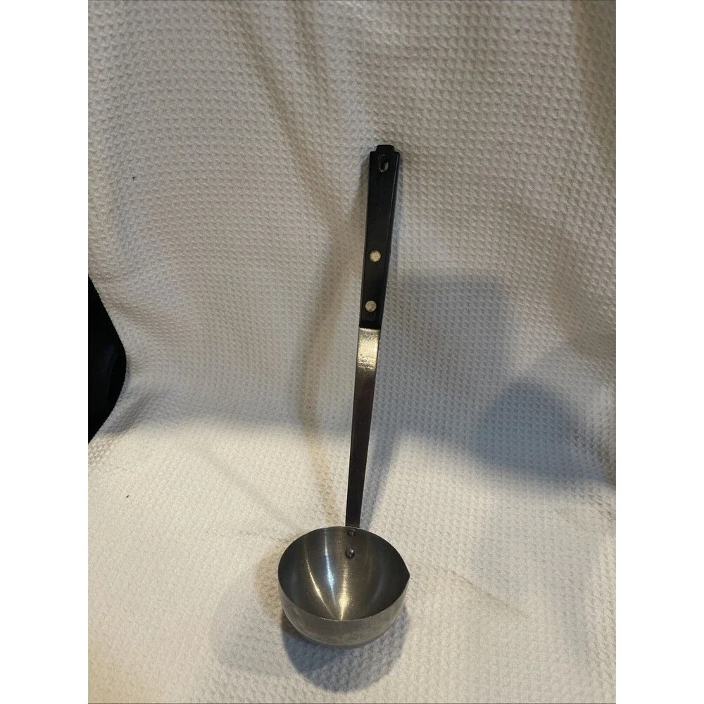 Vintage Household Stainless Steel Soup Ladle - Black Handle - USA Made
